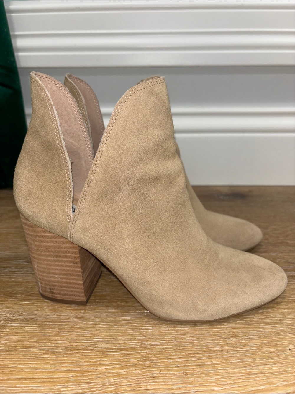 Steve Madden Suede V-Cut Ankle Booties in Beige